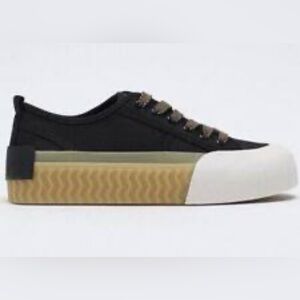 Zara Black Canvas Platform Sneakers 7.5